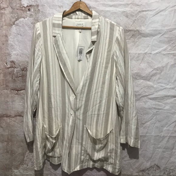 NWT Torrid Linen Blend Stripe Unstructured Lined Lightweight Jacket Size 4~ - Picture 1 of 5